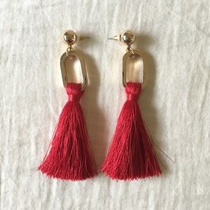 Saks Fifth Avenue Red Gold Holiday Tassel Earrings